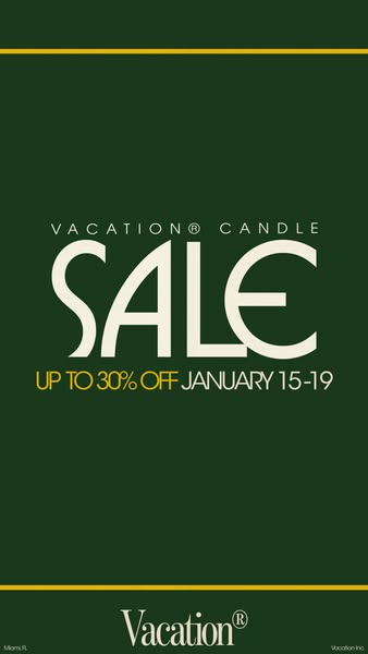 An image ad for Vacation brand candles, advertising a sale of up to 30% off from January 15-19.