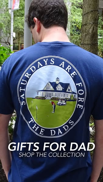 This ad is promoting gifts for dad by featuring a t-shirt with a golf course design.