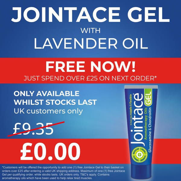 This image ad promotes Jointace Gel with Lavender Oil. It prominently features an offer for a free Jointace Gel with the