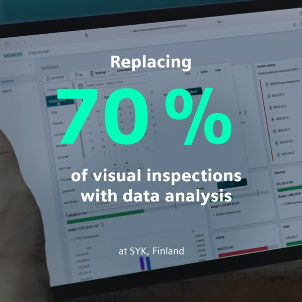 This ad promotes Siemens Energy Manager, highlighting its ability to replace 70% of visual inspections with data analysi