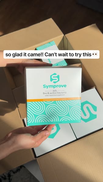 This ad shows a customer receiving a Symprove order. The customer is excited to try it.