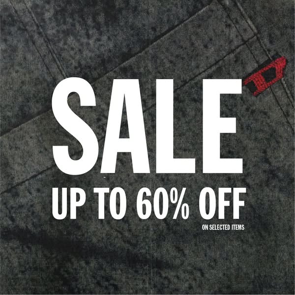 This image ad promotes a sale of up to 60% off on selected items. The ad features a close-up shot of a textured fabric, 