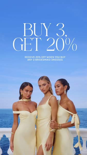 This ad promotes a deal for 20% off when you buy 3 bridesmaid dresses.
