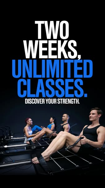 This ad promotes a limited-time offer of two weeks of unlimited classes to discover your strength.