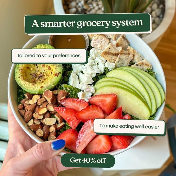 This ad promotes a grocery system designed to make eating well easier and more tailored to individual preferences. The a