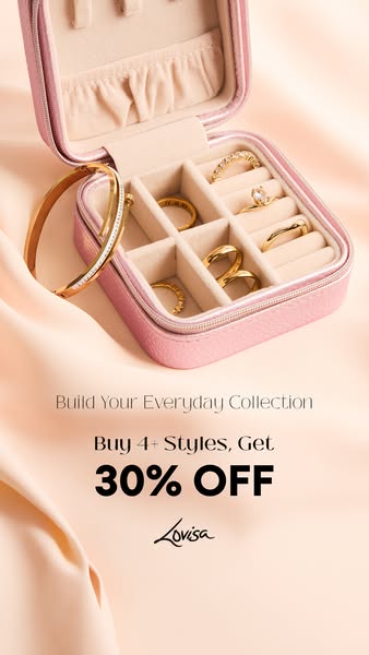 This image ad for Lovisa promotes a sale of 30% off when the customer buys 4 or more items to build their everyday colle