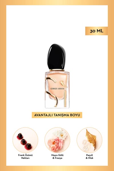 This ad features a Giorgio Armani fragrance in a minimalist layout with supporting visuals to showcase the notes.