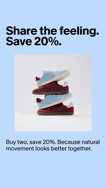 This ad features a stack of shoes. The ad promotes a buy two, save 20% promotion.