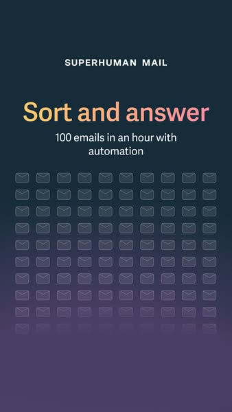 Ad for Superhuman Mail. The ad displays a large number of envelope icons in rows and columns. Text above states, "S