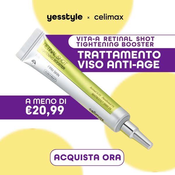 This ad promotes Celimax's Vita-A Retinal Shot Tightening Booster, highlighting its anti-aging benefits and offering