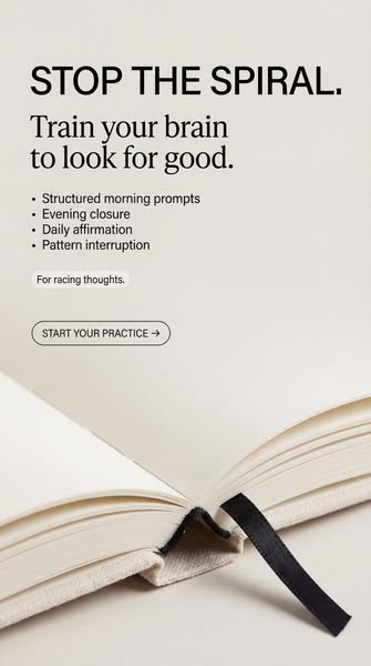 This image ad promotes a journal with structured morning prompts, evening closure, daily affirmation, and pattern interr