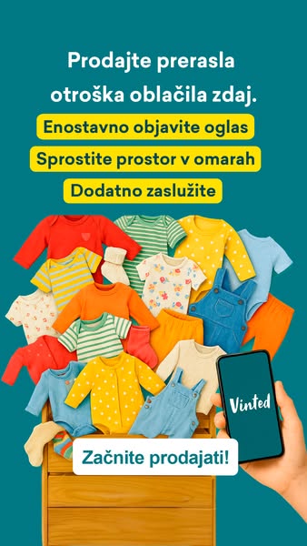 This ad promotes Vinted as a platform to sell outgrown children's clothing. It highlights the ease of posting ads, d