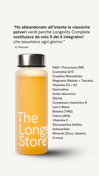 This image ad features a quote from K. Peterson, endorsing Longevity Complete as a replacement for 5 out of 6 supplement