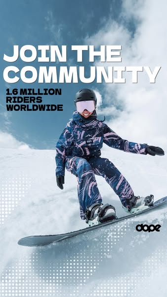 This ad showcases a snowboarder in action, emphasizing the brand's global community size and lifestyle appeal. It us