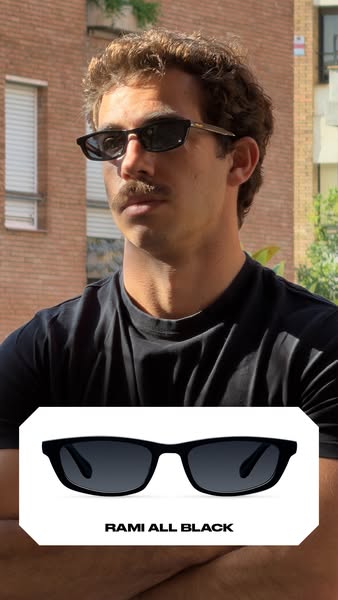 A man wearing sunglasses is featured in this ad, with a product display of the sunglasses below.