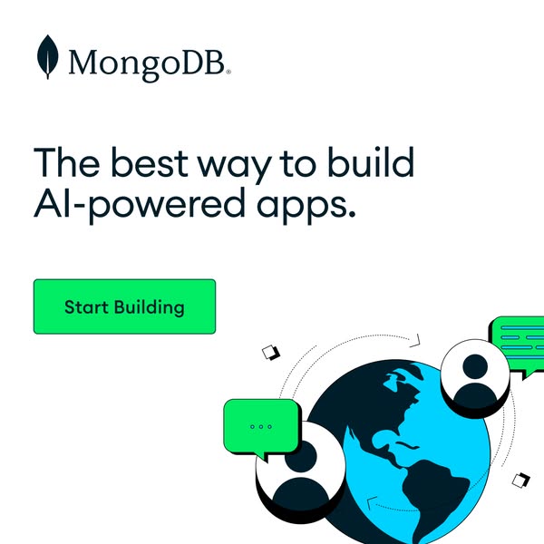 This ad for MongoDB highlights the brand as the best way to build AI-powered apps. The ad features a call to action to s