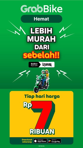 This GrabBike ad highlights a cost advantage compared to competitors. It features a visual of a scooter with 2 passenger
