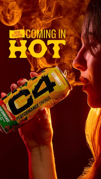 This ad features a woman drinking C4 Energy's new Mango Fuego flavor. The ad aims to highlight the new flavor and gr