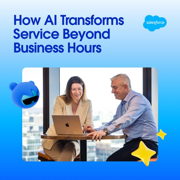 This image ad promotes Salesforce's AI-powered service solutions, highlighting how they transform service beyond bus