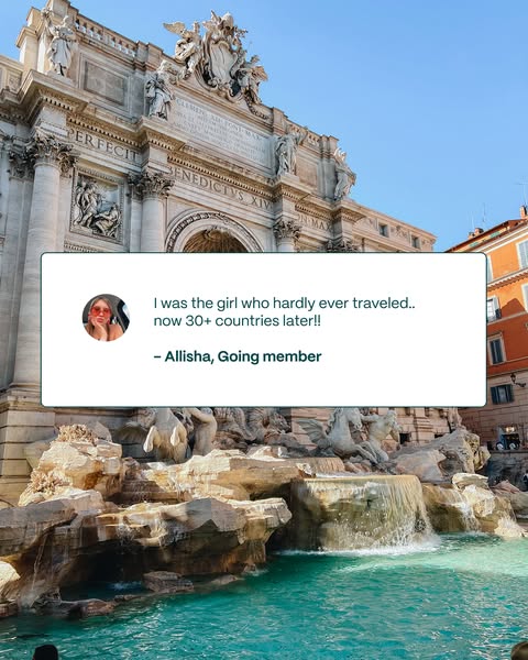 The ad features a testimonial from a 'Going' member who shares how much the service has helped them travel more.