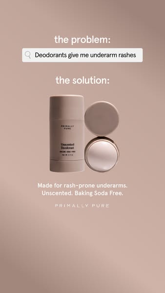 This ad for Primally Pure deodorant highlights the common problem of underarm rashes caused by deodorants and presents t