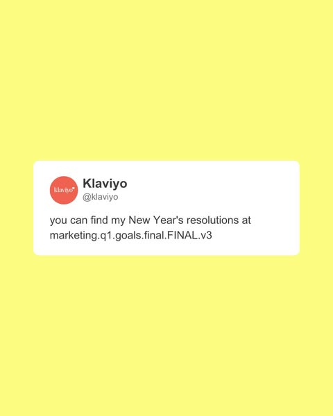 This ad is designed to look like a social media post from Klaviyo. The post shares a link to the company's New Year&
