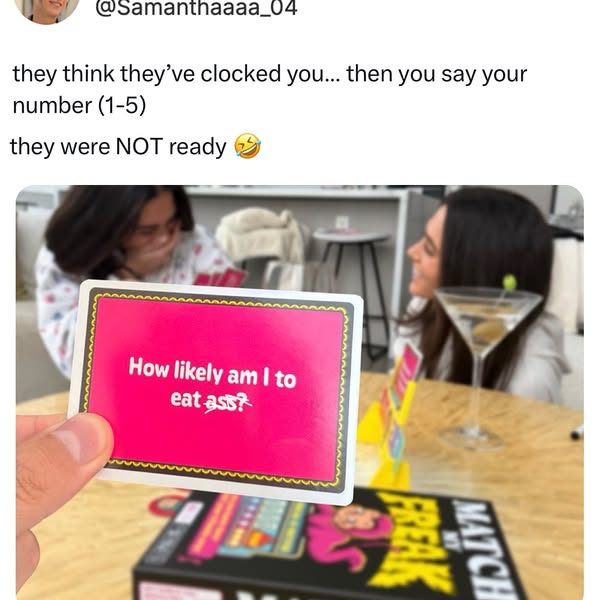 This image is a reaction meme-style ad promoting the 'Match My Freak' game. The ad features a screenshot of a tw