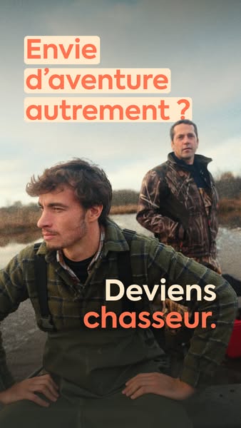 This image ad encourages viewers to try hunting as a different kind of adventure. The ad features an image of two men dr