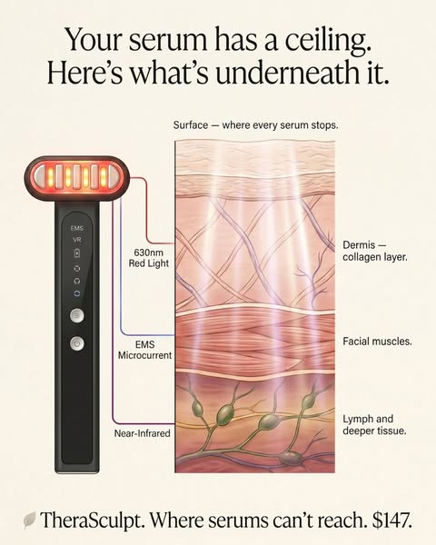 The ad shows a device that is positioned as being able to reach areas under the skin that serums cannot penetrate to hel
