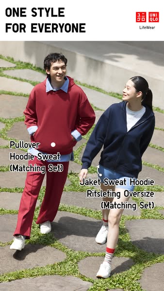 This ad showcases Uniqlo's matching set hoodie and sweatpants. The ad emphasizes that it is one style for everyone.