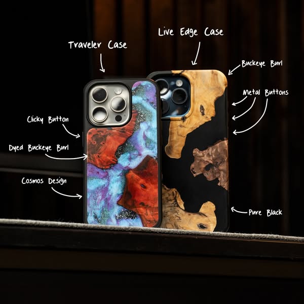 This ad features two different phone cases that are being called out with their different features. The focus is on the 