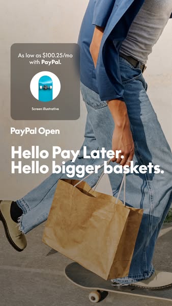 This image ad for PayPal promotes their 'Pay Later' program, highlighting its benefits for increasing purchasing