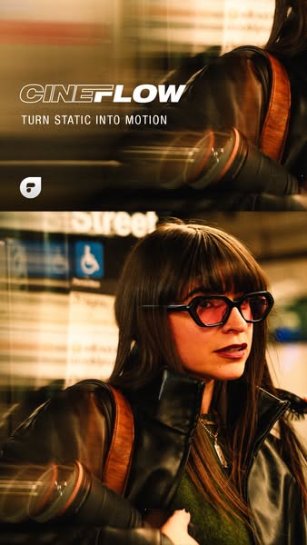 This Cineflow image ad highlights its brand identity, turning static into motion. It's designed for capturing on the