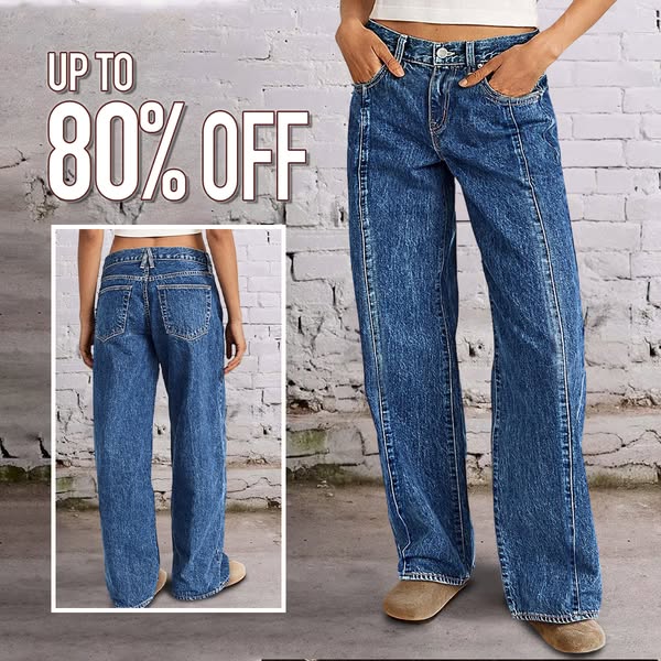 This image ad showcases a pair of jeans being offered at a significant discount.