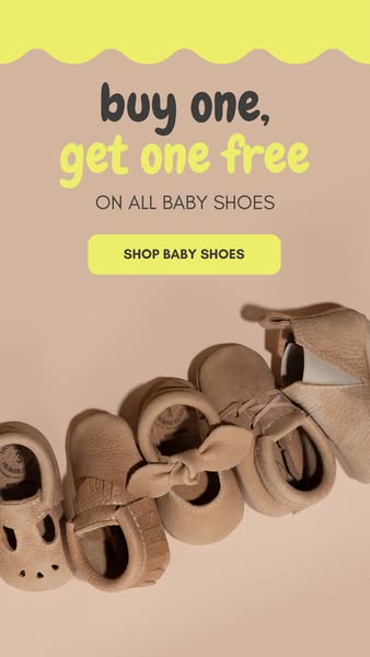This ad features an offer for baby shoes: Buy One, Get One Free. The ad features a few pairs of baby shoes.