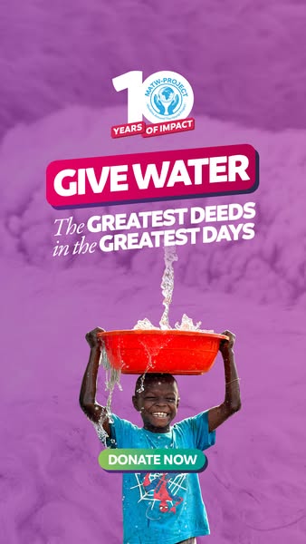 This image ad for MATW-Project shows a child carrying a bowl of water on their head to promote donations.