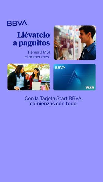 This ad for the BBVA Start credit card uses a collage of lifestyle images and copy to highlight the card's introduct