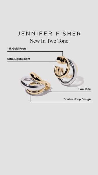 This ad from Jennifer Fisher features the brand's new two-tone hoop earrings. The earrings are shown in a close up, 