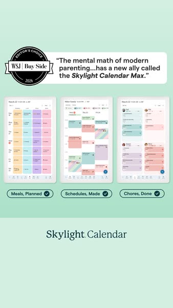 This ad promotes the Skylight Calendar Max and touts it as 'a new ally' for modern parenting. A quote from the W