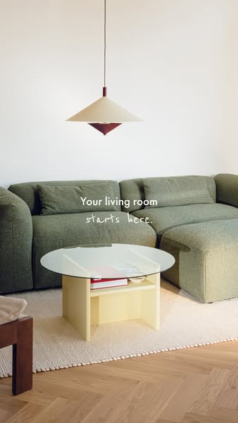This ad promotes furniture for a living room setting. It features an image of a sofa, table, and lamp, with the text &qu