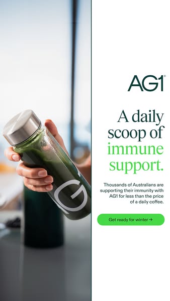 An image ad for AG1, an immunity supplement that is promoting to the Australian market.