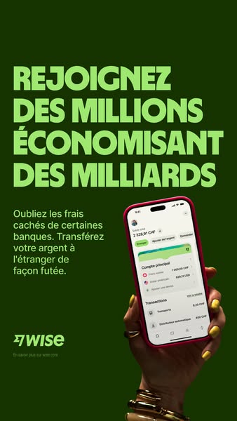 This ad for Wise promotes the app's features for international money transfers, focusing on eliminating hidden fees 