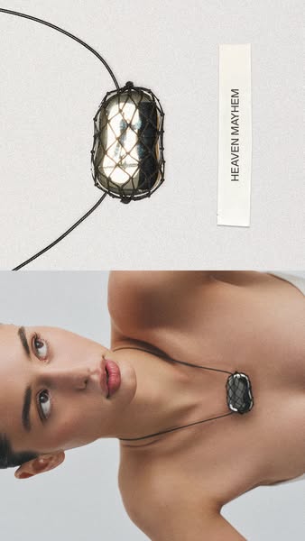This ad features Heaven Mayhem's jewelry. The ad is split into two images, on top of each other. The first image fea