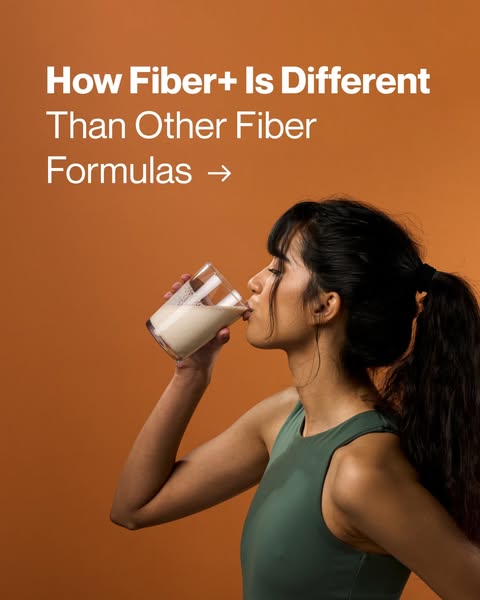 This ad highlights how Fiber+ is different from other fiber formulas by showing a woman drinking it.