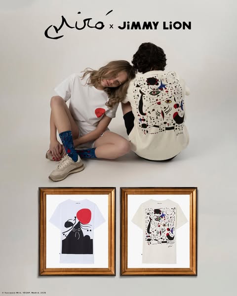 This image showcases a clothing collaboration between Miró and Jimmy Lion. It features models wearing t-shirts from the 