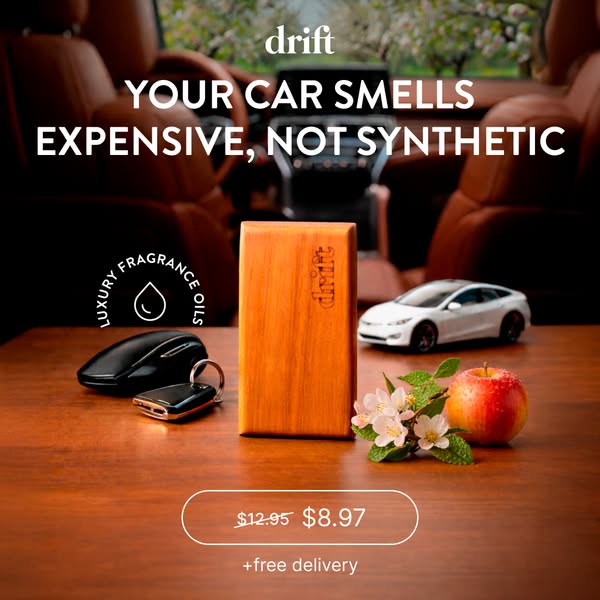 This image ad for Drift promotes a premium car air freshener that makes your car smell expensive, not synthetic. It feat