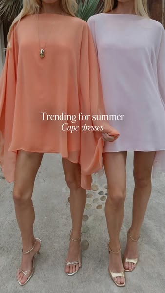 This Meta image ad showcases women in a peach and white cape dress, highlighting their appeal for summer trends.