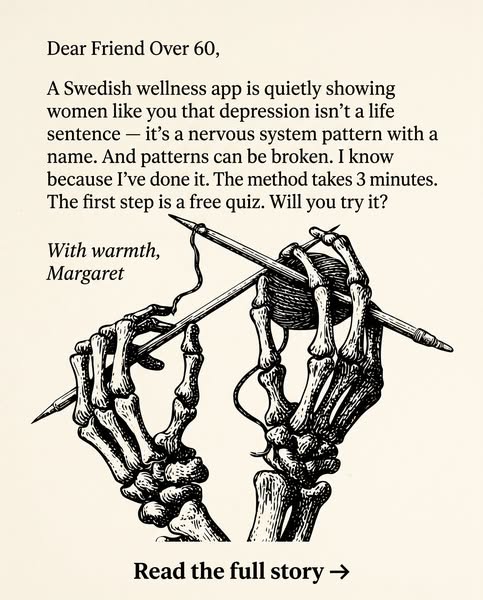 This ad is for a wellness app designed to help women over 60 cope with depression by reframing it as a manageable nervou