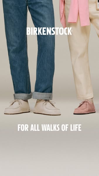 This image ad for Birkenstock showcases their new shoe design in neutral colors alongside the text, "BIRKENSTOCK FO