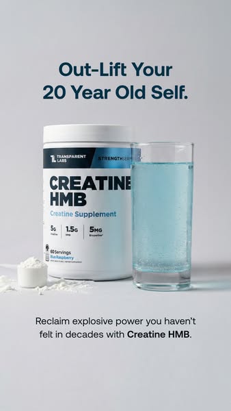 This ad showcases Transparent Labs Creatine HMB supplement and promotes its ability to restore explosive power, making y
